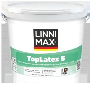 Краска интерьерная моющаяся LINNIMAX TopLatex 5 белая 10 л Краска интерьерная моющаяся LINNIMAX TopLatex 5 белая 10 л